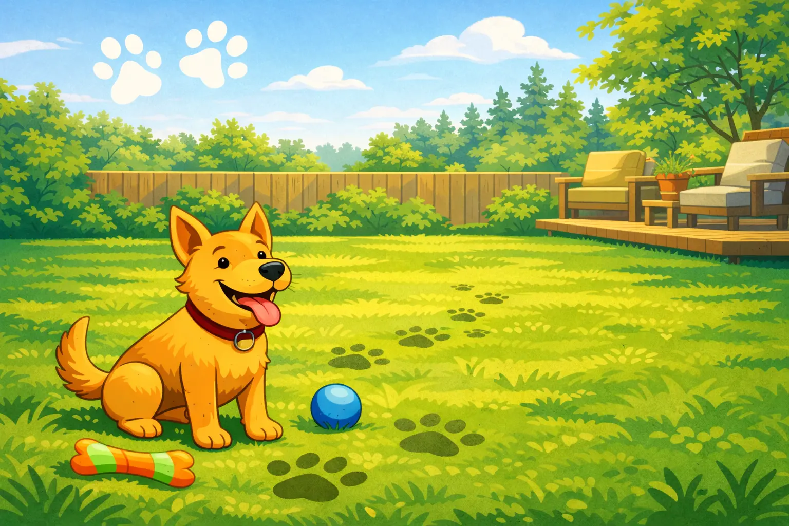 Happy dog in clean yard