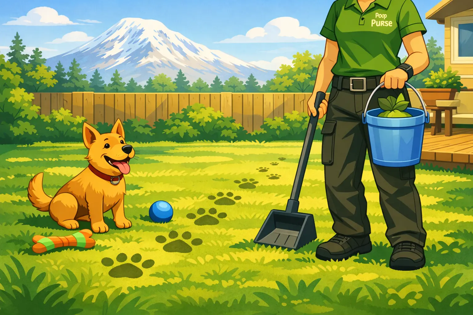 Poop Purse cleaning a backyard